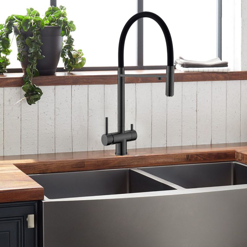 Смеситель для кухни с гибким изливом и подключением фильтра WesnaArt EKO05-160GunMetal, оружейная сталь, артикул EKO05-160GunMetal
