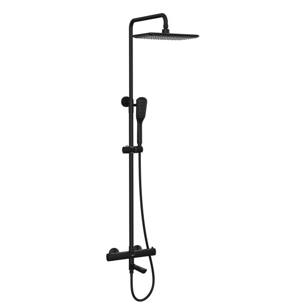 Смеситель для ванны и душа Lemark Ursus термостатический с регулируемой высотой штанги и лейкой верхнего душа «Тропический дождь» (LM7272BL)