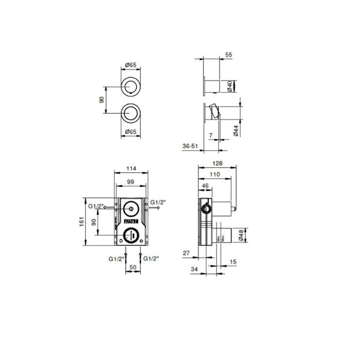 FANTINI AA/27 Встраиваемый смеситель для душа на 2 потока, цвет Матовая натуральная сталь (без внутренней части)