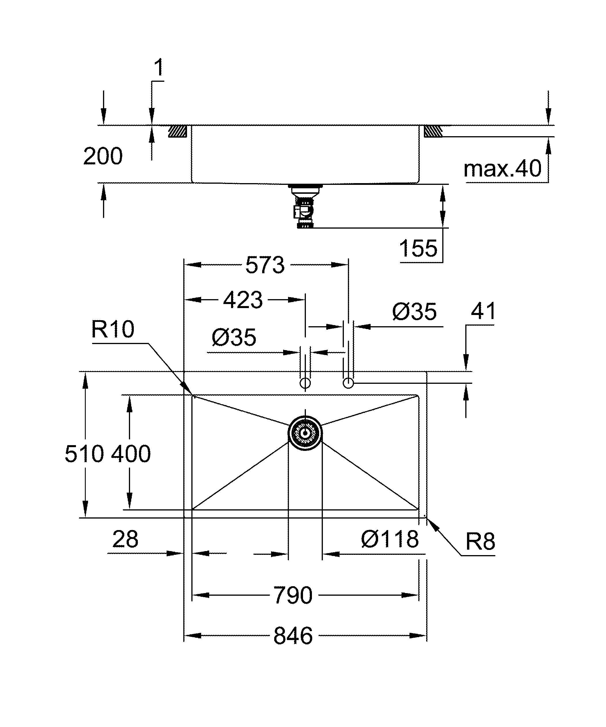 Мойка GROHE K800, нержавеющая сталь (31584SD1) Мойка GROHE K800, нержавеющая сталь (31584SD1)