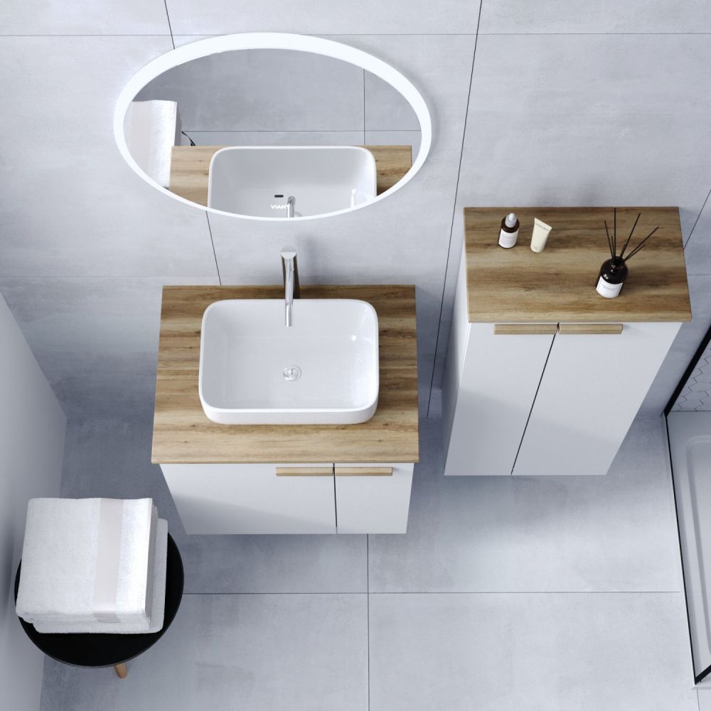 Тумба VIANT "Мюнхен" 2 ств со столешницей L60 подвесная белая 510х590х646 (VMUN60NBEL-T2STP), артикул VMUN60NBEL-T2STP