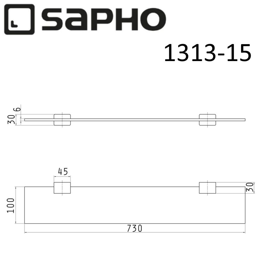 Полочка EVEREST стеклянная, 600x100 мм, с хромированными держателями, Sapho, артикул 1313-15