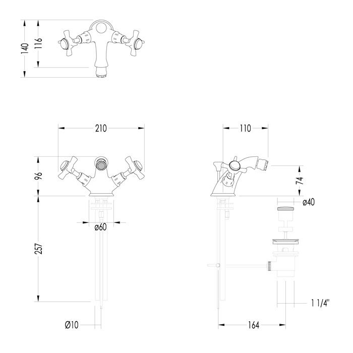 Devon Coventry Смеситель для биде с донным клапаном, жёсткая (трубка) подводка воды, цвет хром