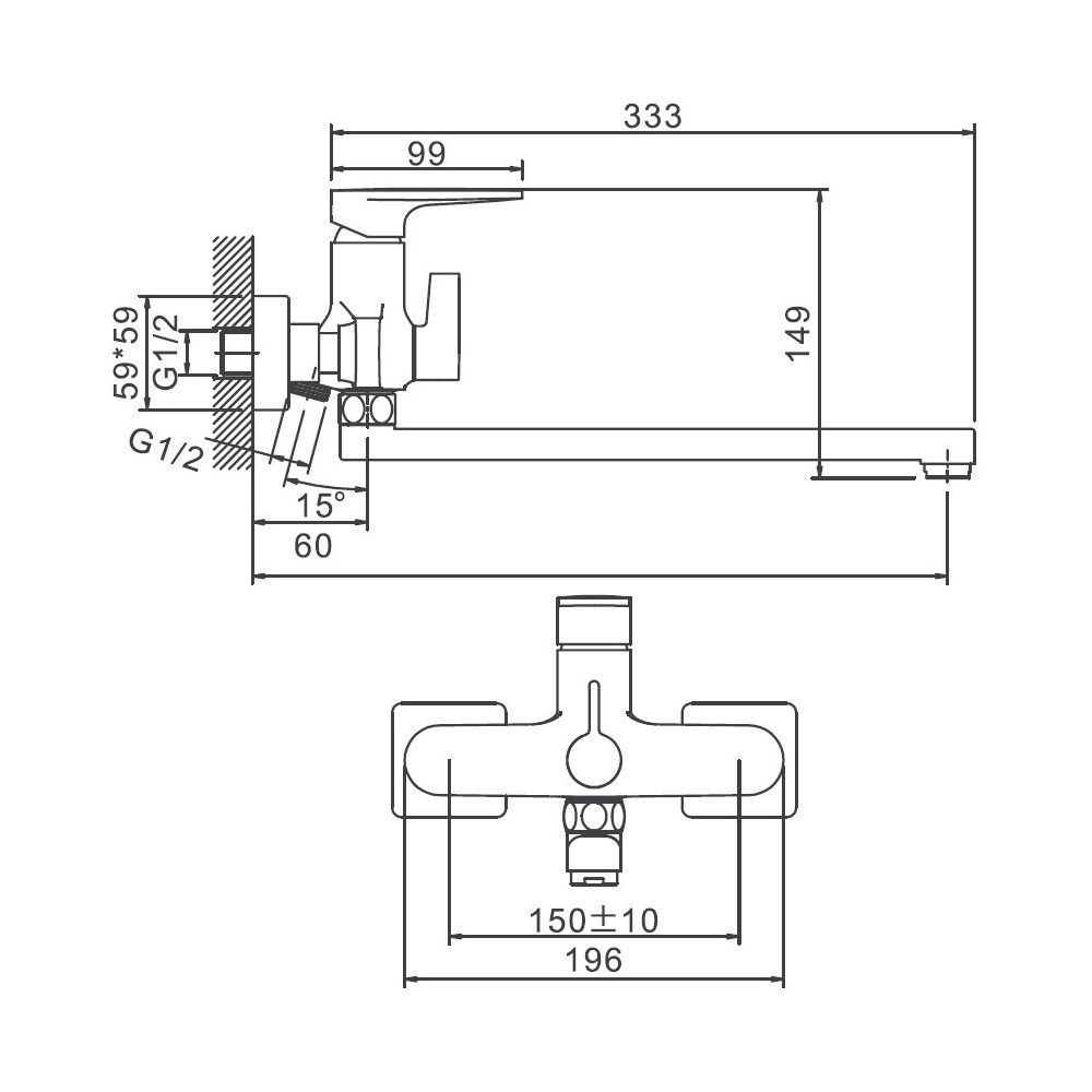 Смеситель для ванны BELZ B22713-3, оружейная сталь