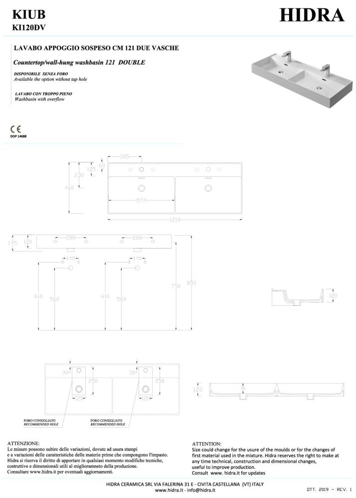 Hidra Kiub, накладная/подвесная прямоугольная двойная раковина 121x46x12h см, цвет черный матовый, артикул KI120DV/026