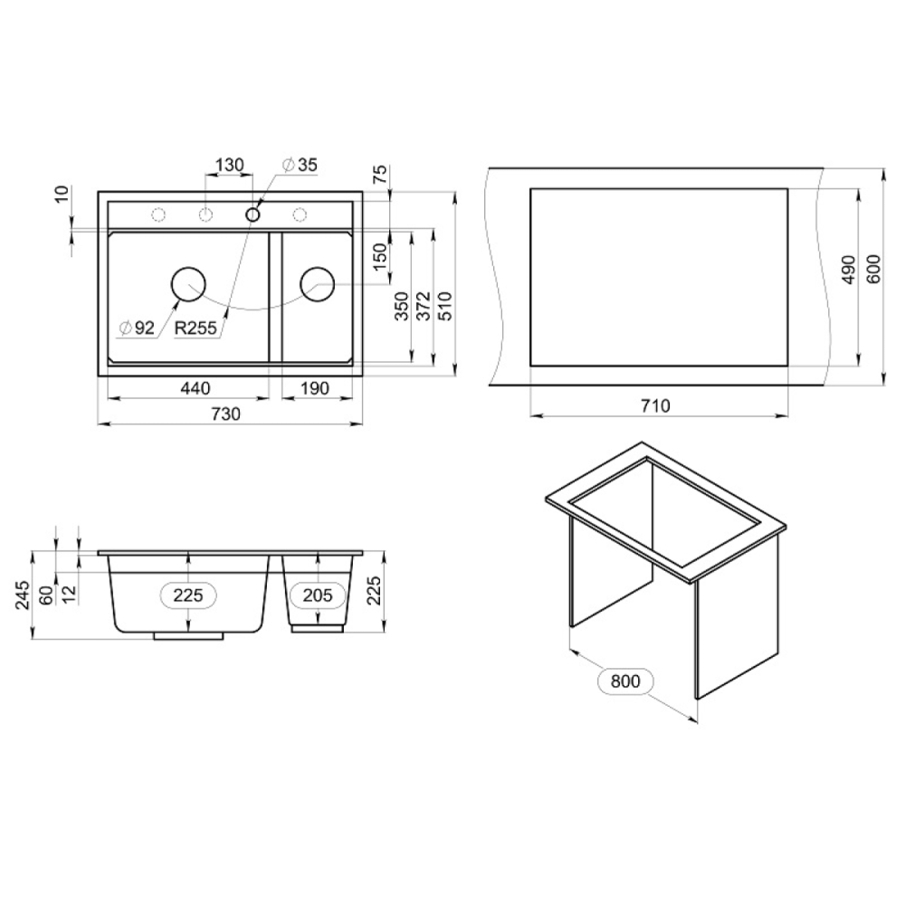 Кухонная мойка GRANULA кварц (7302i, ШВАРЦ), артикул 7302i, ШВАРЦ