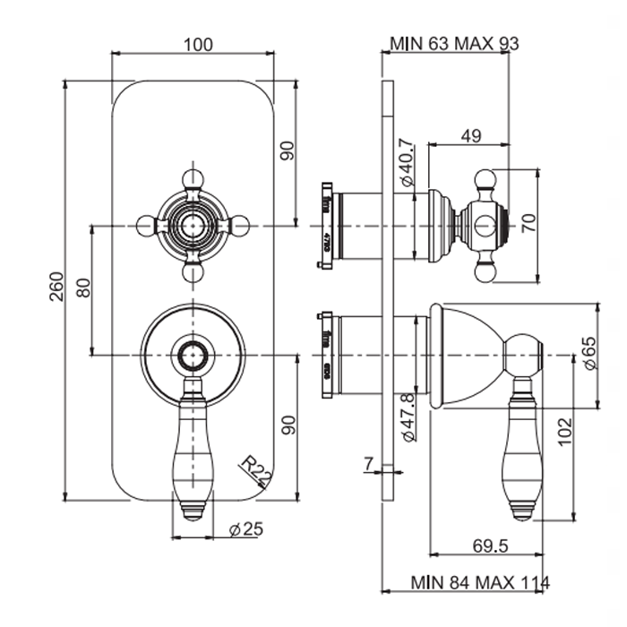 FIMA|Carlo Frattini HEREND Смеситель для душа встроенный, с переключателем на 2/3 источника, внешняя часть, цвет хром, артикул F5409X6CR