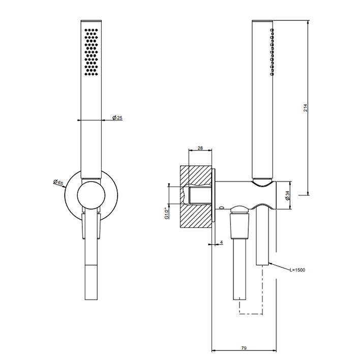 GESSI 316 Душевой комплект, +  вывод, держатель, шланг 1,50 м и душевая лейка, цвет: brushed black metal pvd