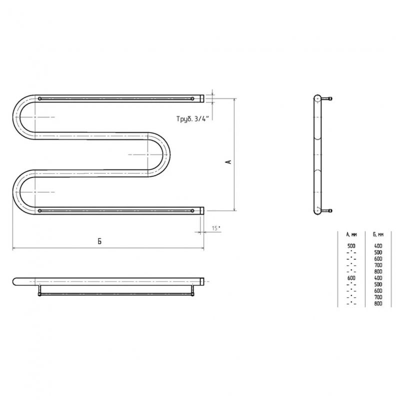 Водяной полотенцесушитель Тругор М 3/4 60x50 с полкой Хром