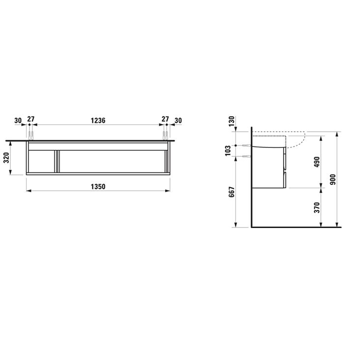 Laufen Alessi One Тумба под раковину 814971, 1350х320х490мм, с 2 выдвиж. ящиками, цвет: орех