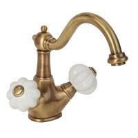 OLIVIA Смеситель для раковины, донный клапан "click-clack", бел./бронза