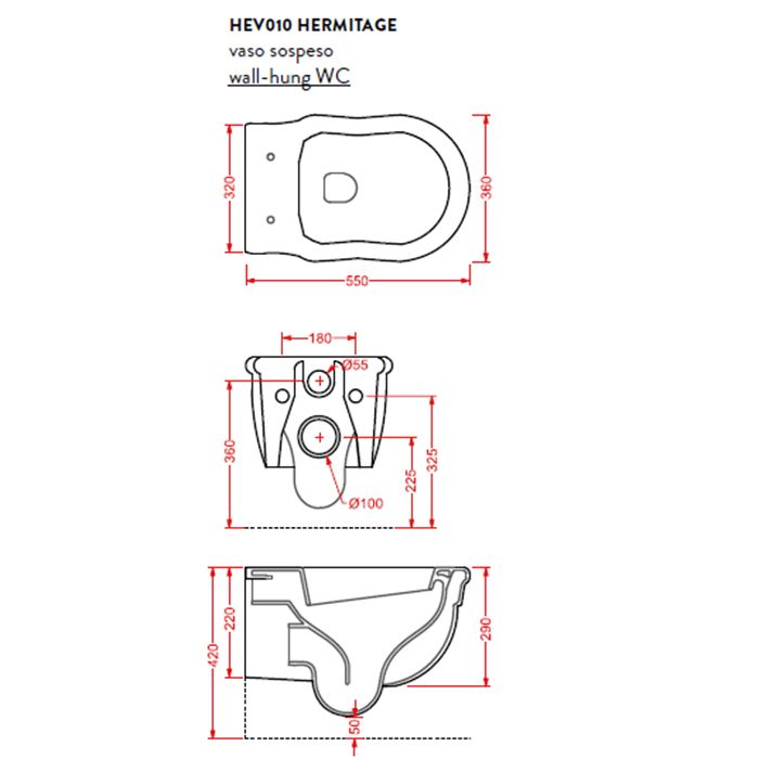 Artceram HERMITAGE Унитаз подвесной 36х55 см, с крепежом в комплекте, цвет белый
