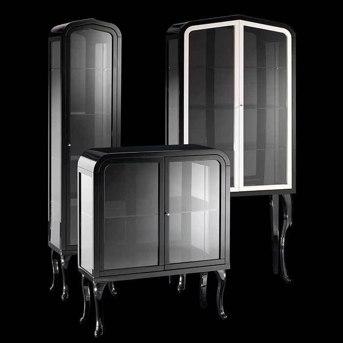 Devon Dancer 1 Витрина (80х30хh180см); с 2-мя дверцами, корпус и ножки цвет: черный глянец; дверки цвет: белый глянец, артикул DEDANCER1DB/PW