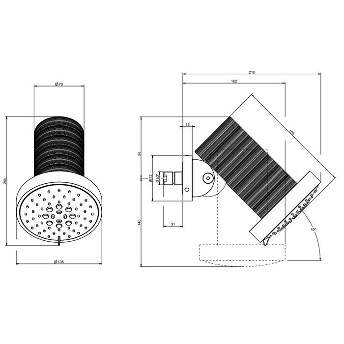 GESSI 316 TRAME Верхний душ Ø135 мм., с настенным креплением, 3 режима, цвет Steel Brushed