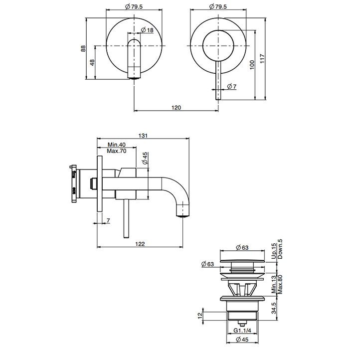 Fima Carlo Frattini Spillo Up Cмеситель для раковины, встраиваемый, излив: см., цвет: хром