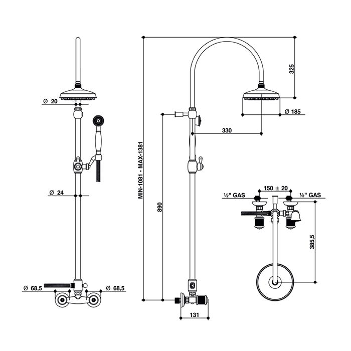 Bongio Impero Смеситель для душа, цвет золото/Swarovski