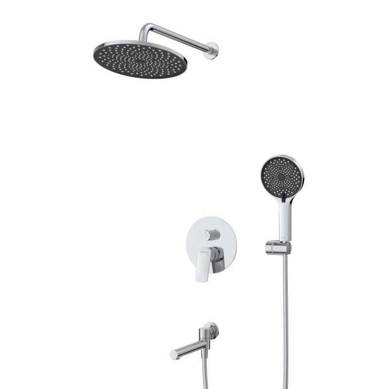 MARINO Душевой комплект встраиваемый с изливом (смеситель встраиваемый, верхний душ, ручной душ со шлангом, штуцер с держателем),хром MARINO-VDSET-CRM, артикул MARINO-VDSET-CRM