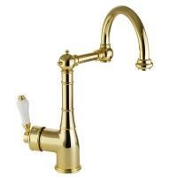 CUCINA ERMITAGE Смеситель для кухни моноком., излив пантограф, ручка белая, золото