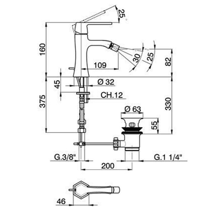 CISAL Cherie Смеситель однорычажный для биде на 1 отверстие с донным клапаном, цвет золото, артикул CE00055024 Акция