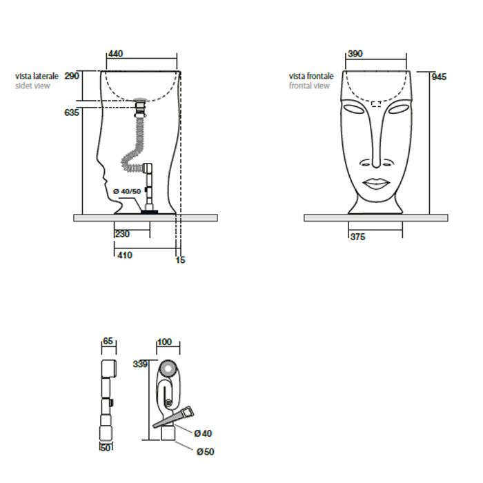 Kerasan Artwork Раковина свободностоящая "MOLOCO", слив в стену, цвет: Grigio matt