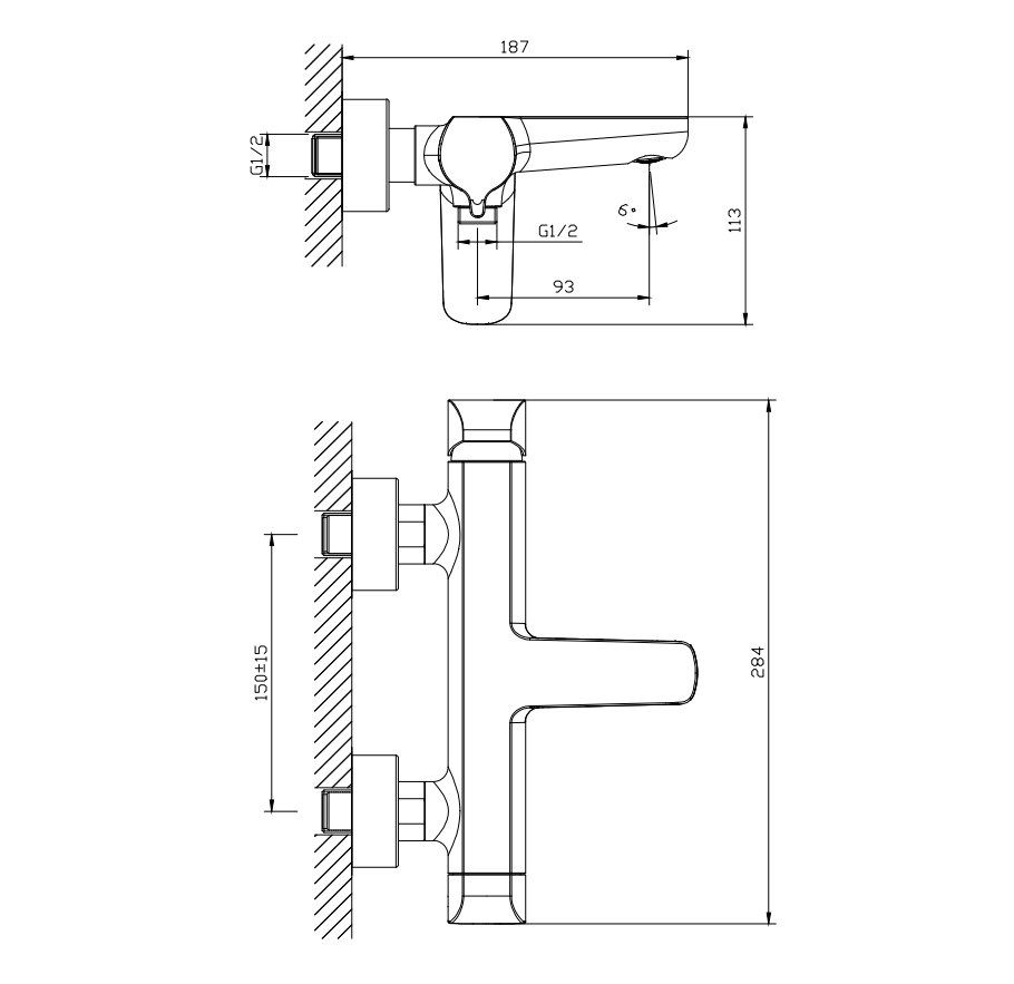 Смеситель для ванны с душем DQ Düsseldorf короткий излив хром (DA1723201), артикул DA1723201