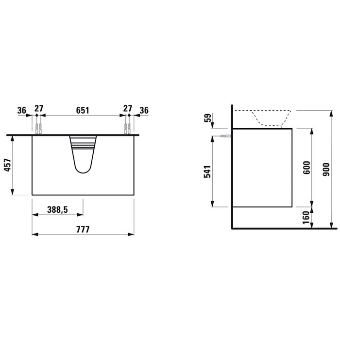 Laufen New Classic База под раковину подвесная , 780х450х600 мм, 2 ящиками, цвет серый (для раковины 816852), артикул 4.0601.4.085.627.1