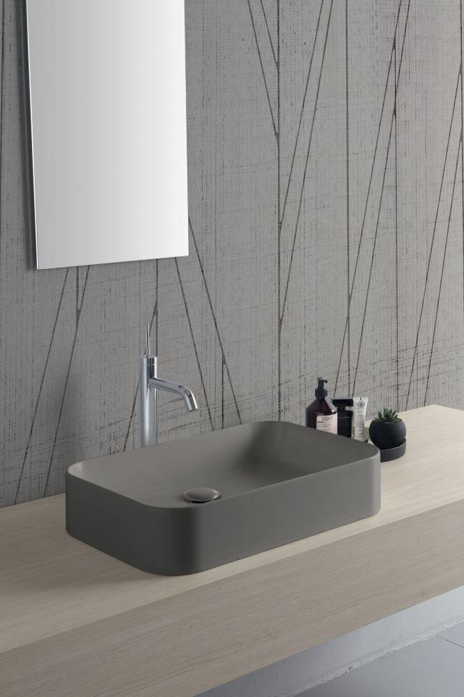 Disegno ceramica Slim, накладная прямоугольная раковина с закругленными краями 60х38хh12 см см, цвет beaver, артикул SL06038055