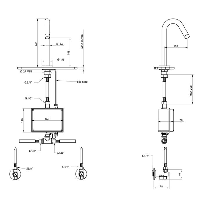 Bongio Elettronici Сенсорный смеситель для раковины, цвет черный матовый