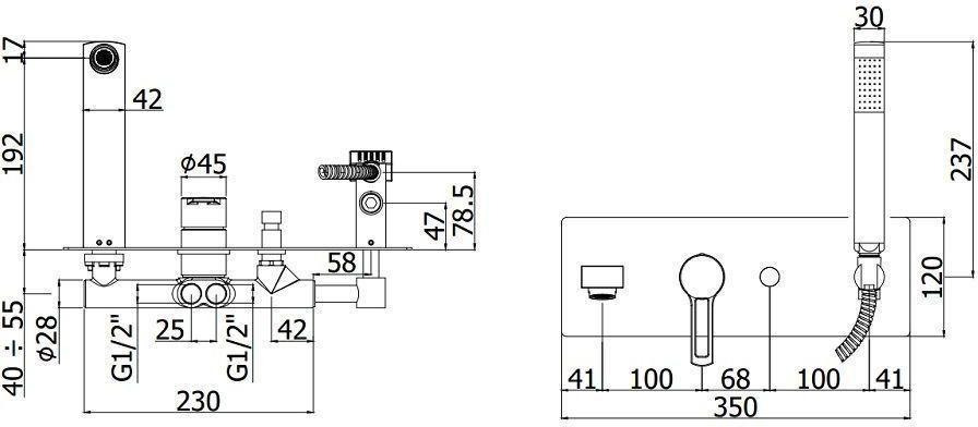 Смеситель для ванны с душем Paffoni Ringo RIN001NO (с внутренней частью)