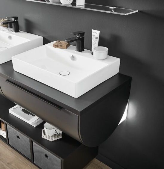 Puris Rounds, тумба с подсветкой под раковину (1 ящик) 920 мм, цвет серый космос матовый