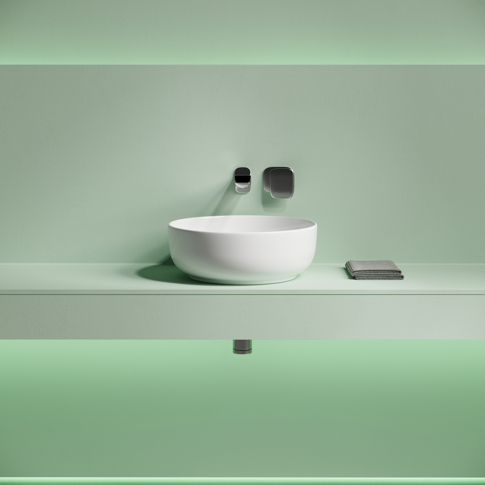 Раковина накладная Тайкан (Taycan), круглая, диаметр 375 мм, высота 140 мм, белая, артикул CN12003