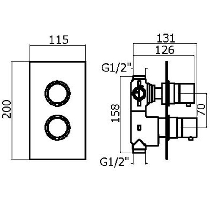 Plumberia Selection IXO Смеситель термостат встраиваемый для душа 2 выход в к-те со встраив.частью, накл. из нерж.стали, хром