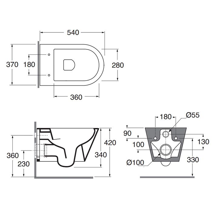AZZURRA FORMA Унитаз подвесной 540х370х340 мм., безободковый, в комплекте с креплением, цвет Tortora