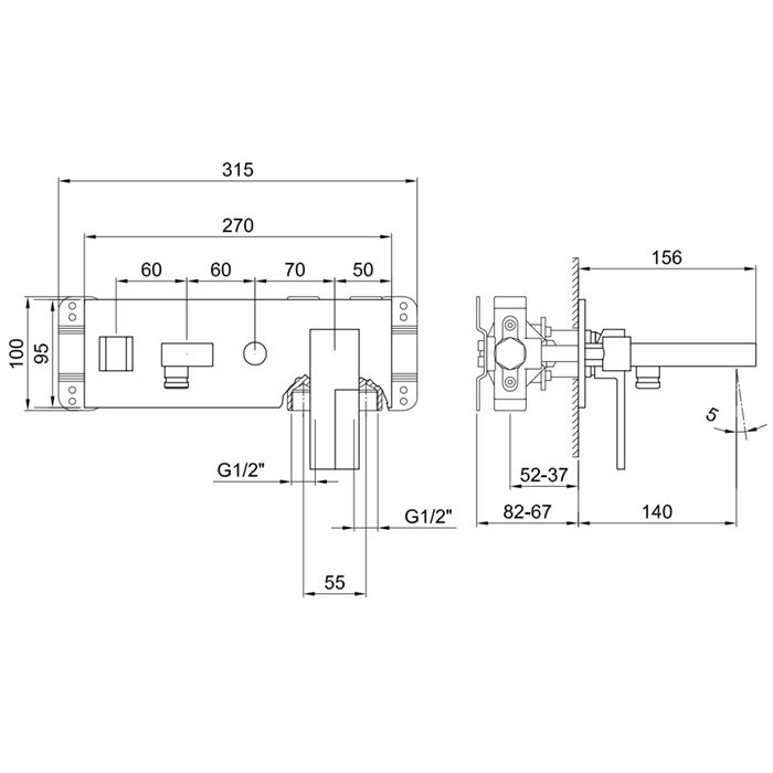 Fantini AR/38 Смеситель для ванны, встраиваемый, на 2 источника, излив 140мм, (наружняя часть), цвет: хром