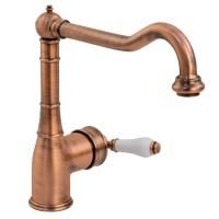 CUCINA ERMITAGE Смеситель для кухни моноком., излив змейка, ручка белая, медь (9076)