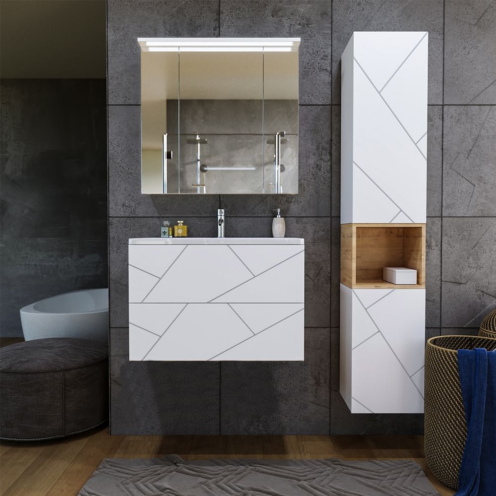 Тумба под раковину подвесная Бриклаер КРИСТАЛЛ белый, 80 см, артикул 4627125415968