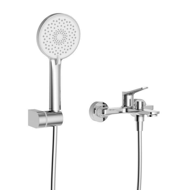 UNIQUE Смеситель для ванны и душа в комплекте с ручным душем, шлангом и держателем, хром UNIQUE-VASM-CRM, артикул UNIQUE-VASM-CRM