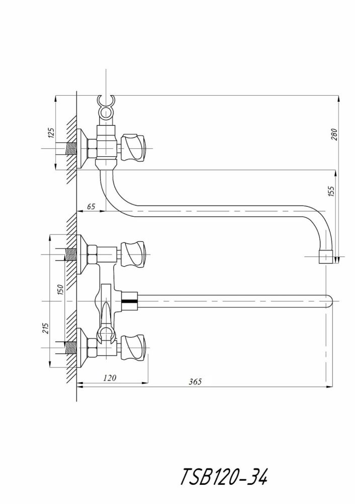 Смеситель для ванны с душем TSARSBERG (TSB-120-34) тип См-ВУДРНШлА, артикул TSB-120-34