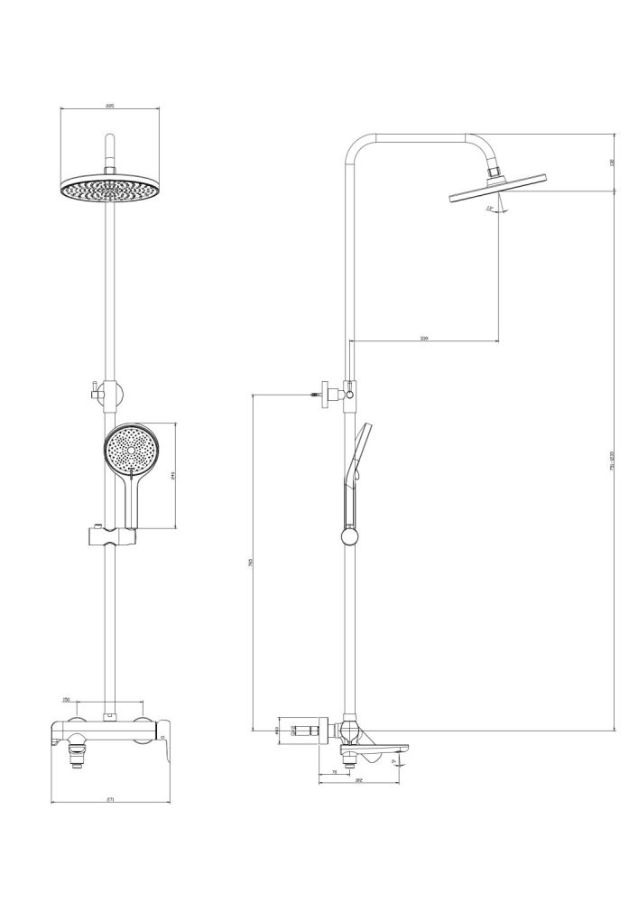 Душевая система со смесителем DQ Düsseldorf хром (DA1723701), артикул DA1723701