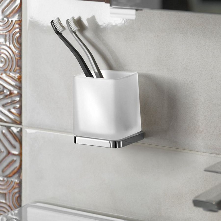 Стакан OLYMP для зубных щёток с держателем, одинарный, 111x80x78 мм, хром, Sapho, артикул 1321-77