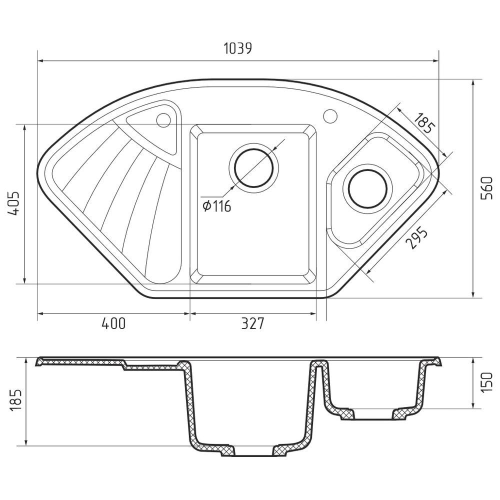 Кухонная мойка GranFest CORNER 1040E, графит, артикул C-1040E графит