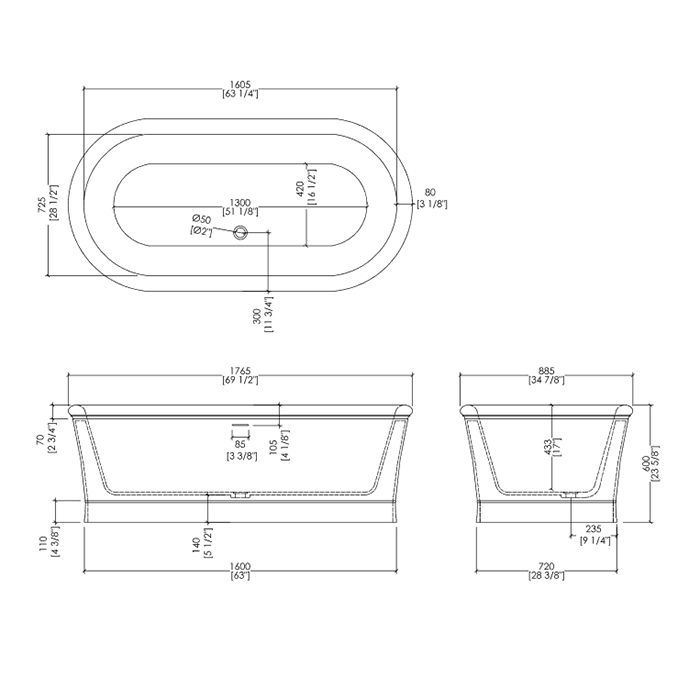 Devon Celine Ванна (1765х885хh585мм) из материала: white teс, (БЕЗ сливного гарнитура), цвет: белый