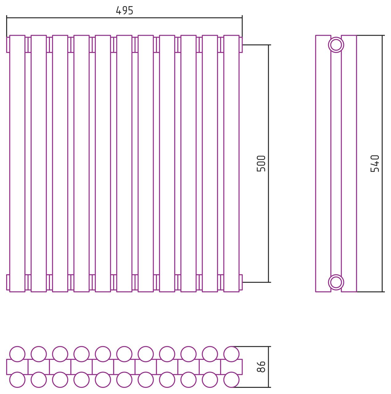 Отопительный радиатор ЭСТЕТ-11 н/ж 500х495 / 11 сек (Состаренная БРОНЗА)