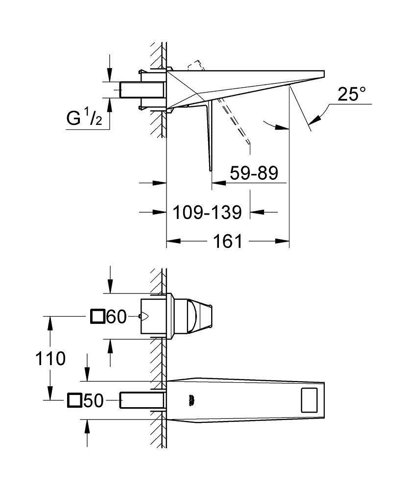 Внешняя часть смесителя для раковины GROHE Allure Brilliant на 2 отверстия (вынос 161 мм), хром (19781000)