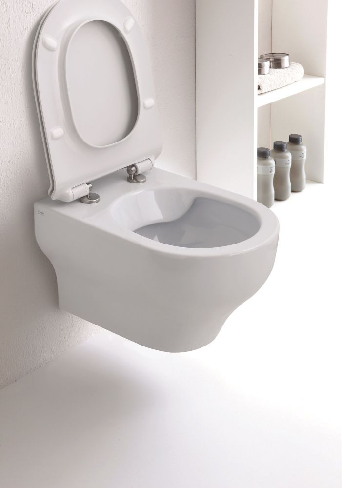 Olympia Clear, подвесной безободковый унитаз c крепежом, 50x36 см, цвет черный глянцевый