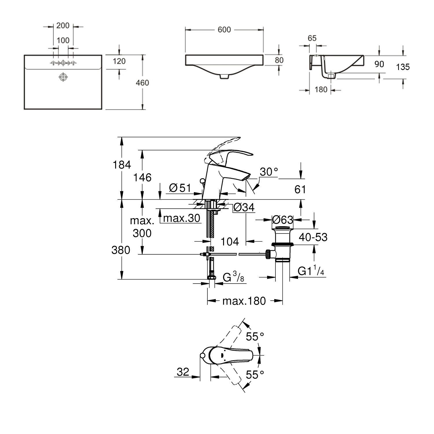 Комплект 2 в 1 Lavinia Boho Bathroom Sink 21510449, врезная фарфоровая раковина 60 см, смеситель с донным клапаном