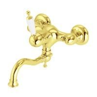 CUCINA OXFORD Смеситель для кухни моноком. настенный, излив 18 см, ручка белая/золото