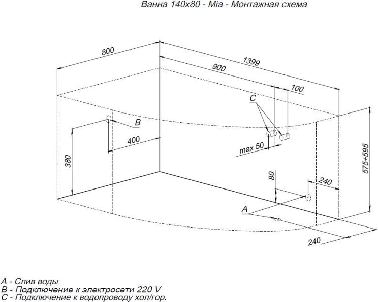 Акриловая ванна Aquanet Mia 140x80 L Акриловая ванна Aquanet Mia 140x80 L