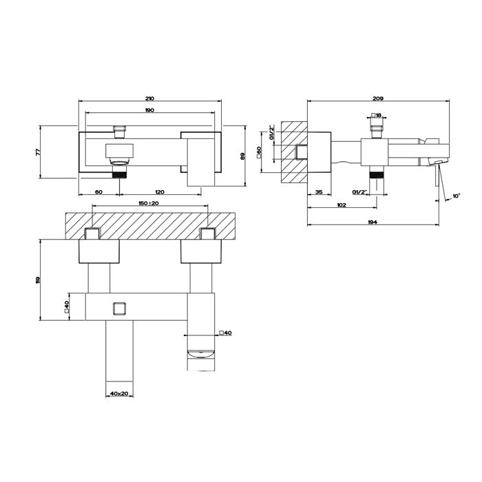 Gessi Rettangolo Смеситель однорычажный для ванны с автоматическим переключателем ванна/душ, цвет: черный
