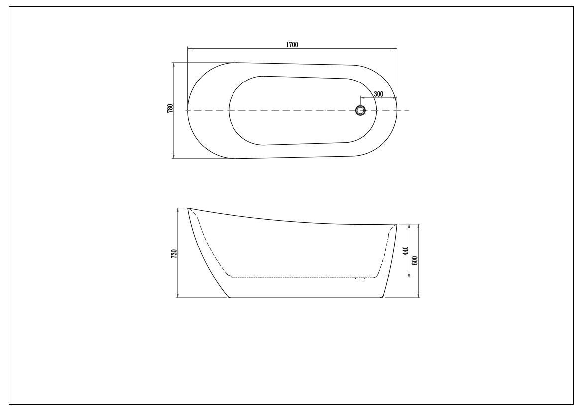 Ванна акриловая,отдельностоящая, AQUATEK AQ-K133778WT ЛАГУНА 1700 * 780 * 710. В Комплекте со сливом и ножками.Цвет: белый глянцевый.